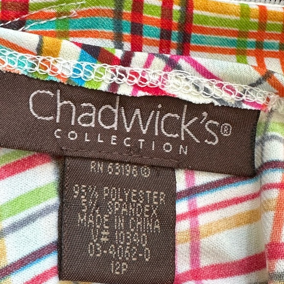 Chadwick’s Collections White Multi Color Empire Waist V Neck Front & Back SZ 12P - Picture 7 of 11